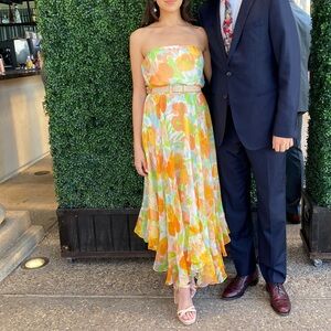 Floral Strapless Dress with Ruffled Hem